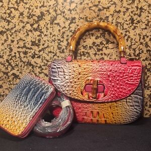 Multicolor Croc-Embossed Women's Handbag Set